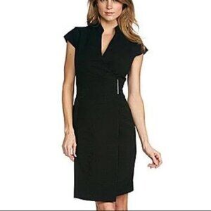 Calvin Klein Black Wrap Dress | Mandarin Collar / Business Midi | Size 10